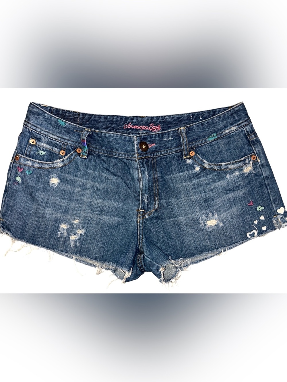 Y2K American Eagle Micro Shorts Distressed Embroidered Raw Hem Women’s Size 12